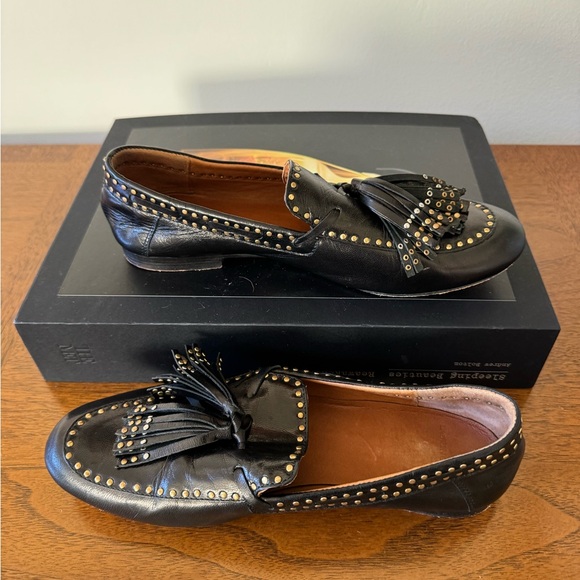 Laurence Bras Black Leather Studded Tassel Loafers 37 - Picture 2 of 8